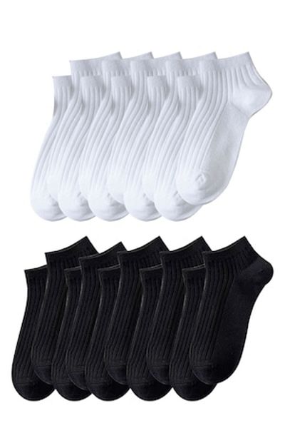 OEM Set of 10 pairs, short cotton socks for men and women, combed cotton, size 36-40, white and black