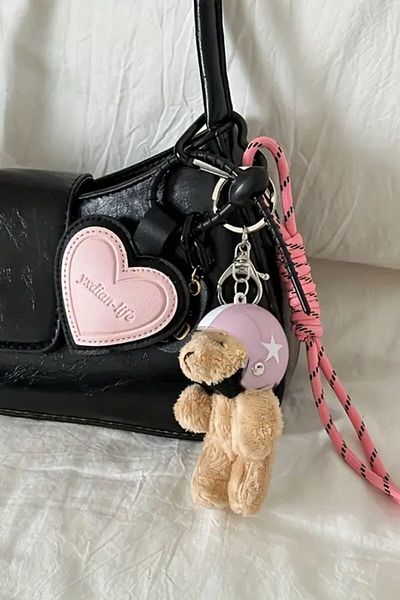 İLKYAZ Accesoriu pentru geantă cu cască de ursuleț roz (GEANTA NU ESTE INCLUSĂ)