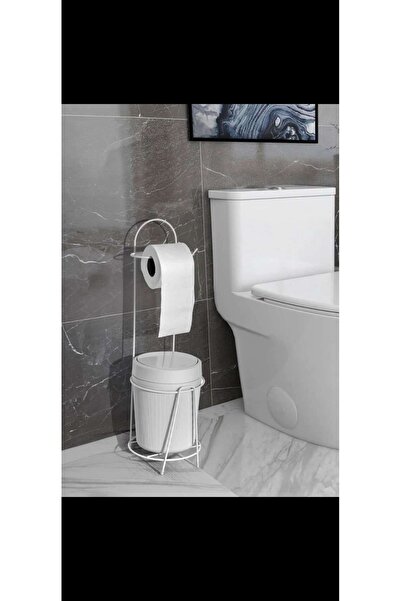 Egem Home Beyaz Lux Çöp Kovalı Tuvalet Kağıtlık Stantı Wc Kağıtlık Çöp Kovalı