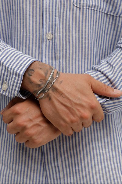 Fjellor Arryn Silver Color Men's Stainless Steel Set of 2 Bracelets – Snake and Figaro Chain Model