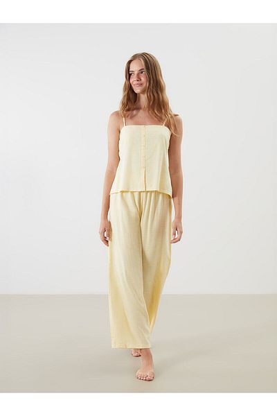 LC Waikiki Set pijamale pentru femei din poplin cu guler pătrat