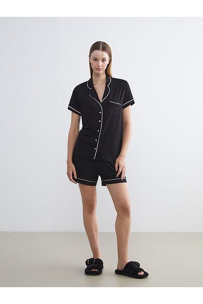 LC Waikiki Set pijama pentru femei cu guler de cămașă cu pantaloni scurți