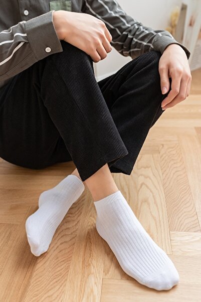 OEM Set of 5 Short Combed Cotton Socks, Unisex, Size 39-44, White