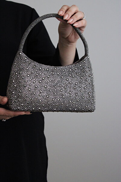 mossi Anthracite Women's Stone Chain Strap Evening Dress Bag Wedding Bundle Bag