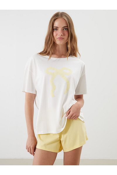 LC Waikiki Set de pijamale pentru femei cu imprimeu cu fundita