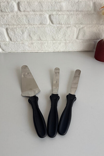 yeninesilevim 3'lü Paslanmaz Çelik Pastacı Spatula Seti Sıvama/Eğimli/Üçgen/D...