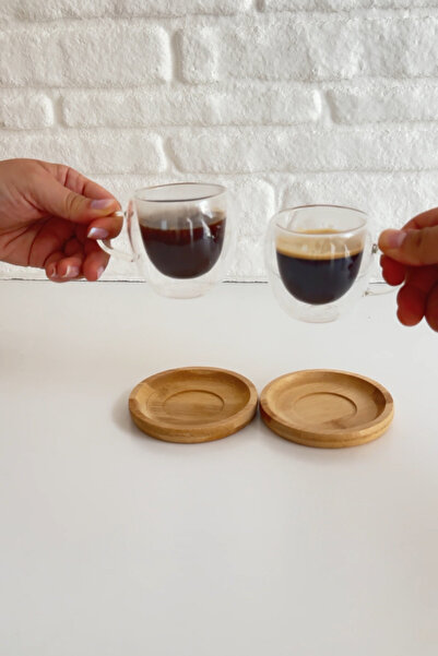 yeninesilevim 2'li Çift Cidarlı Türk Kahvesi/Espresso Bardağı ve Bambu Bardak...