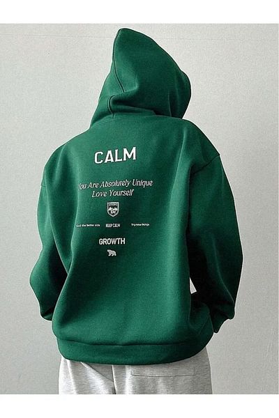 Elvino Back and Front Text Printed Women'S/Men's Unisex Oversize Hooded Black 3-Thread Sweatshirt