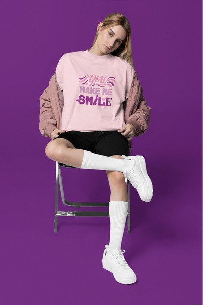 ArtYus تي شيرت رجالي/نسائي مطبوع عليه YOU MAKE ME SMILE برقبة دائرية وأكمام قصيرة