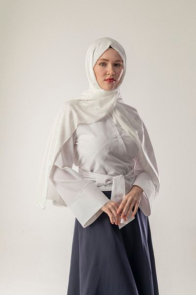 FLEUR SOİE White Big Snowshoe Pattern Jacquard Shawl