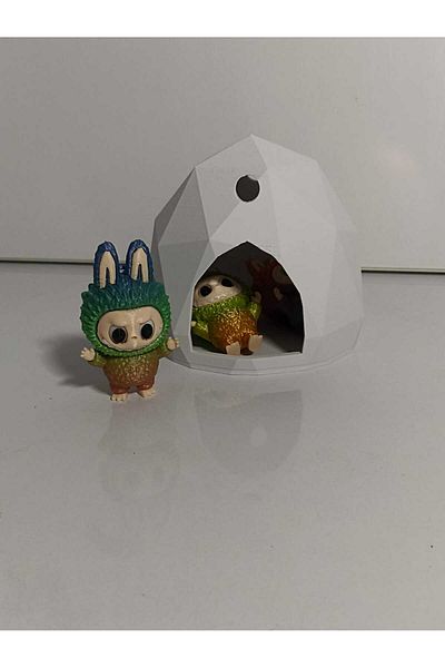 smilechild 3 Pieces of Labubu and Cute Houses Figure Toy
