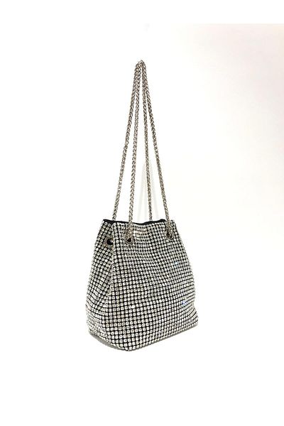 womenacs Black Luxury Stone Diamond Black Evening Dress Clutch Portfolio Chain Strap Hand Wedding Engagement Henna Evening Bag