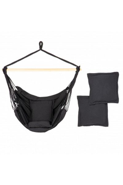 Modern home Brazilian Garden Hammock Chair Type, 130 x 96 cm, With 2 Cushions, Cotton/Polyester, Black