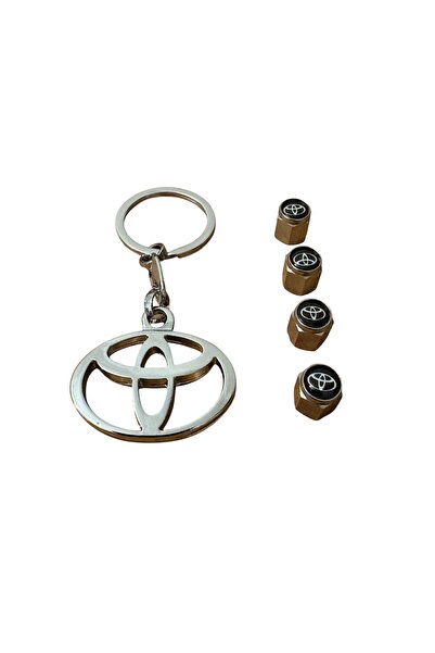 İKTUNING 4 قطع من غطاء الصمامات المعدنية مع شعار تويوتا و1 قطعة من سلسلة المف...