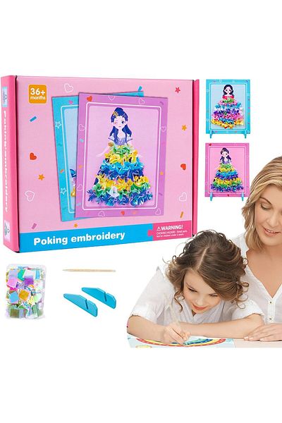 SARALMA Joc Creativ si educativ pentru copii, Broderie pe Fusta Printesei, Roz