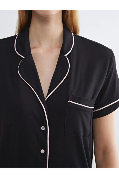 LC Waikiki LCW DREAM Siyah Gömlek Yaka Kadın Şortlu Pijama Takımı