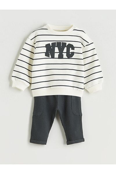 LC Waikiki Embroidered Baby Boy Sweatshirt and Pants 2-Piece