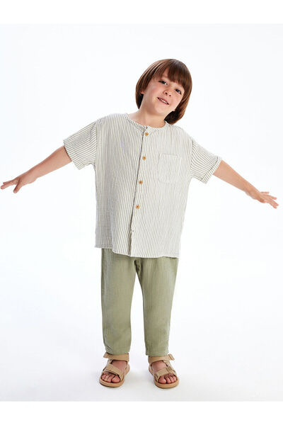 LC Waikiki Mg trenden ecru judge collar striped boy's shirt and pants 2-piece...