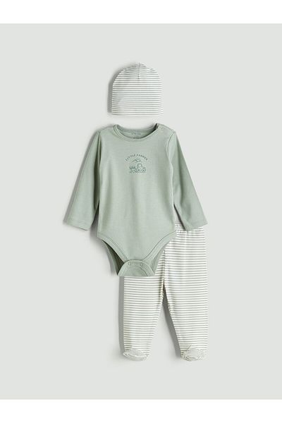 LC Waikiki Baby Boy Snap Body Pants and Beanie 3-Piece Set