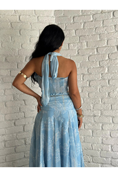 moneta boutique Women's Shawl Pattern Crop and Skirt Set