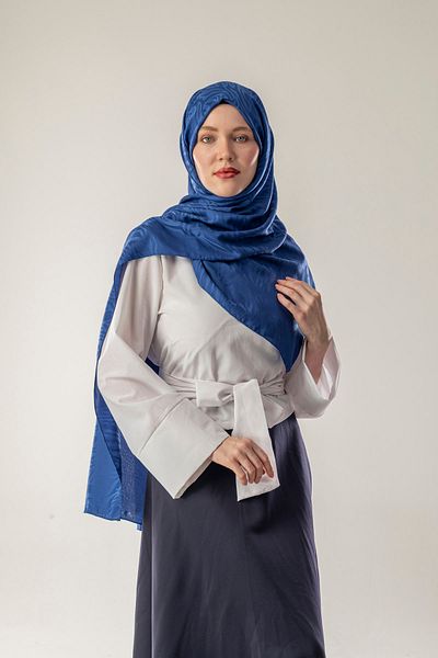 FLEUR SOİE Dark Blue Zebra Pattern Jacquard Shal