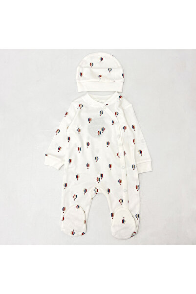 HENGAME Mini Okyanus Erkek Bebek Uçan Balon Desenli Şapkalı Pamuklu Tulum - E...