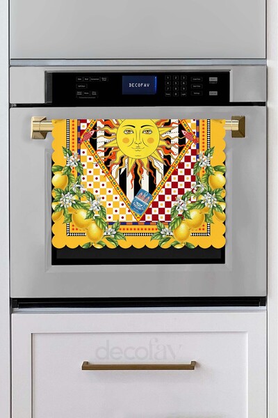 decofav Sole Di Sicilia Sun Patterned Yellow Laser Cut Oven Cover