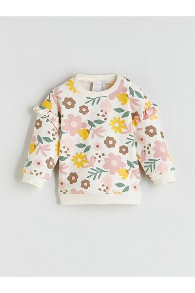 LC Waikiki Crew Neck Floral Baby Girl Sweatshirt and Sweatpants Set of 2