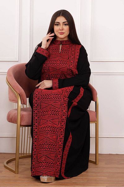 Lyaly aljlabyh جلابية "أصالة " تصميم كلاسيكي أنيق بتطريز فلسطيني أصيل، مثالية لإطلالة تراثية عصرية