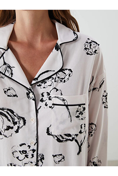 LC Waikiki LCW DREAM Bej Gömlek Yaka Baskılı Kadın Pijama Takımı