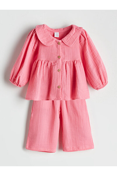 LC Waikiki Nevavm Farkıyla Bebe Yaka Baby Girl Shirt and Pants 2-Piece Set