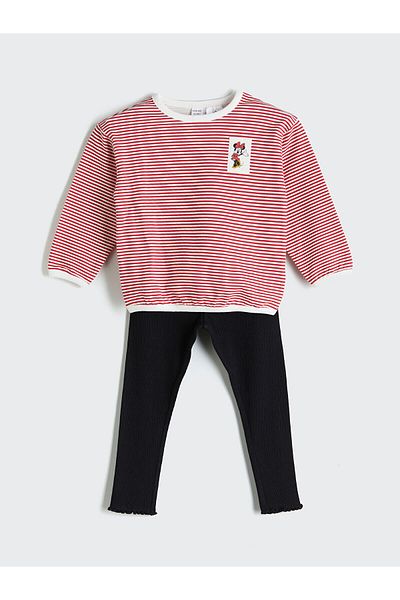 LC Waikiki Crew Neck Printed Baby Girl Sweatshirt and Leggings 2-Piece