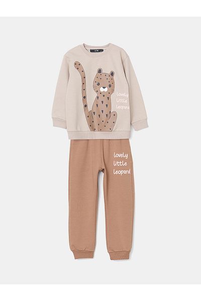 LC Waikiki Crew Neck Printed Baby Girl Tracksuit Set