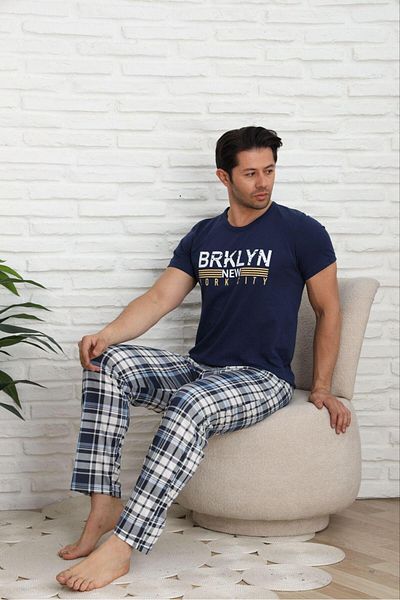 FENZO Men's Cotton Printed Bottom Top Checked Short Sleeve Pajamas Set