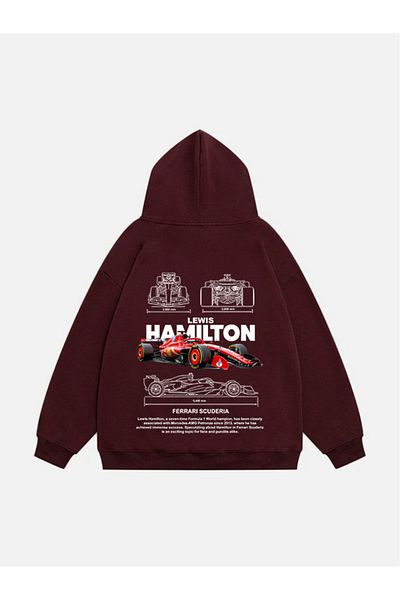 Mad&Calf Unisex Lewis Hamilton Printed Hooded Fleece Oversize Sweatshirt