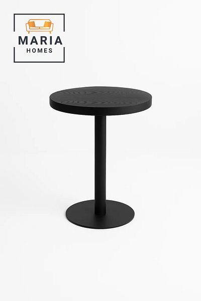 MARIA HOMES Round Black Pedestal Café Table with Wooden Top
