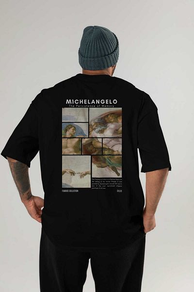Ankhises Michelangelo Back Printed Oversize T-Shirt Men Women Crew Neck Cotton Tshirt