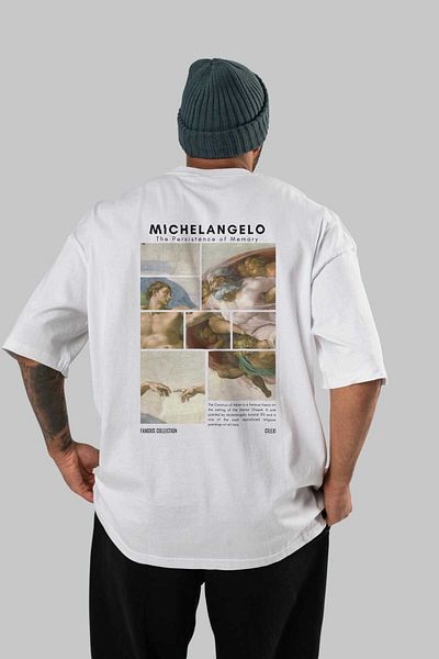 Ankhises Michelangelo Back Printed Oversize T-Shirt Men Women Crew Neck Cotton Tshirt