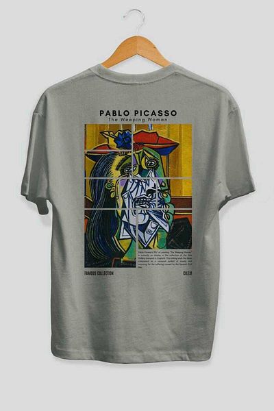 Ankhises Pablo Picasso Back Printed Oversize T-Shirt Men Women Crewneck Cotton Tshirt