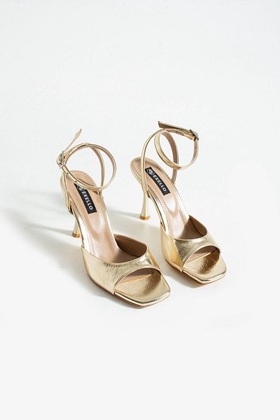 es exello Midgard Back Open Goblet Heeled Gold Shoes