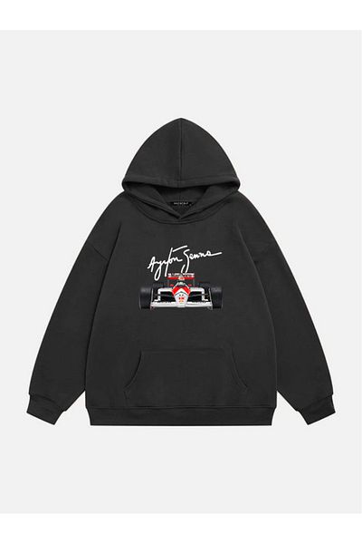 Mad&Calf Unisex Aytron Senna Printed Hooded Fleece Oversize Sweatshirt