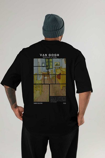 Ankhises Van Gogh Back Printed Oversize T-Shirt Men Women Crew Neck Cotton Tshirt