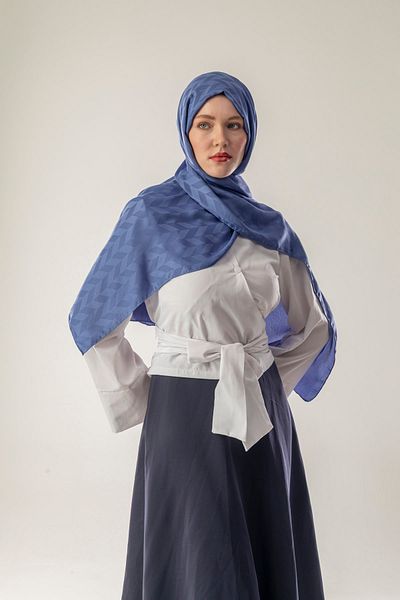 FLEUR SOİE Steel Blue Zigzag Pattern Jacquard Shawl