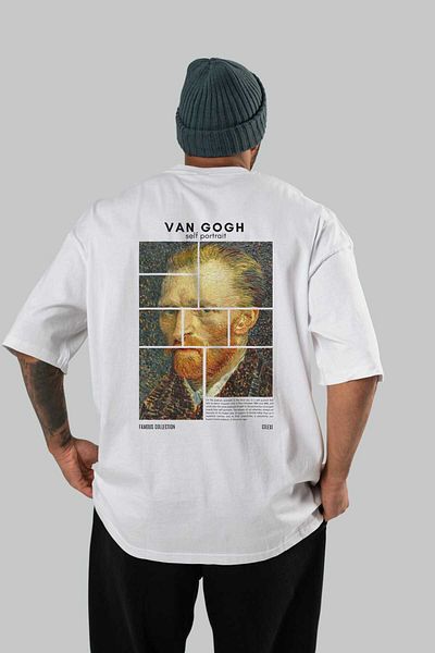 Ankhises Van Gogh Self Portrait Back Printed Oversize T-Shirt Men Women Crewneck Cotton Tshirt