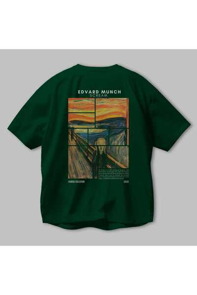 Ankhises Edvard Munch Scream Back Printed Oversize T-Shirt Men Women Crewneck Cotton Tshirt