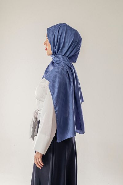FLEUR SOİE Steel Blue Zigzag Pattern Jacquard Shawl
