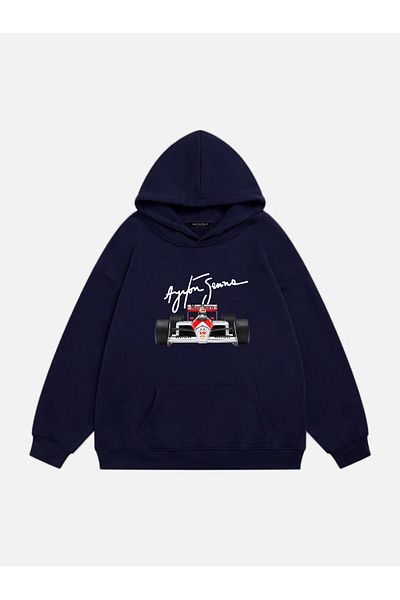 Mad&Calf Unisex Aytron Senna Printed Hooded Fleece Oversize Sweatshirt