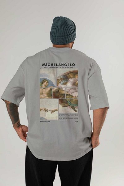 Ankhises Michelangelo Back Printed Oversize T-Shirt Men Women Crew Neck Cotton Tshirt
