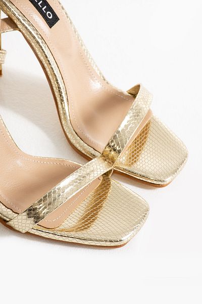 es exello Henna Back Open Ankle Tie Single Strap Gold Shoes