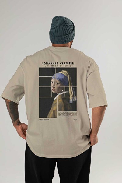 Ankhises Johannes Vermeer Back Printed Oversize T-shirt Ανδρικό Γυναικείο Βαμβακερό μπλουζάκι με λαιμόκοψη